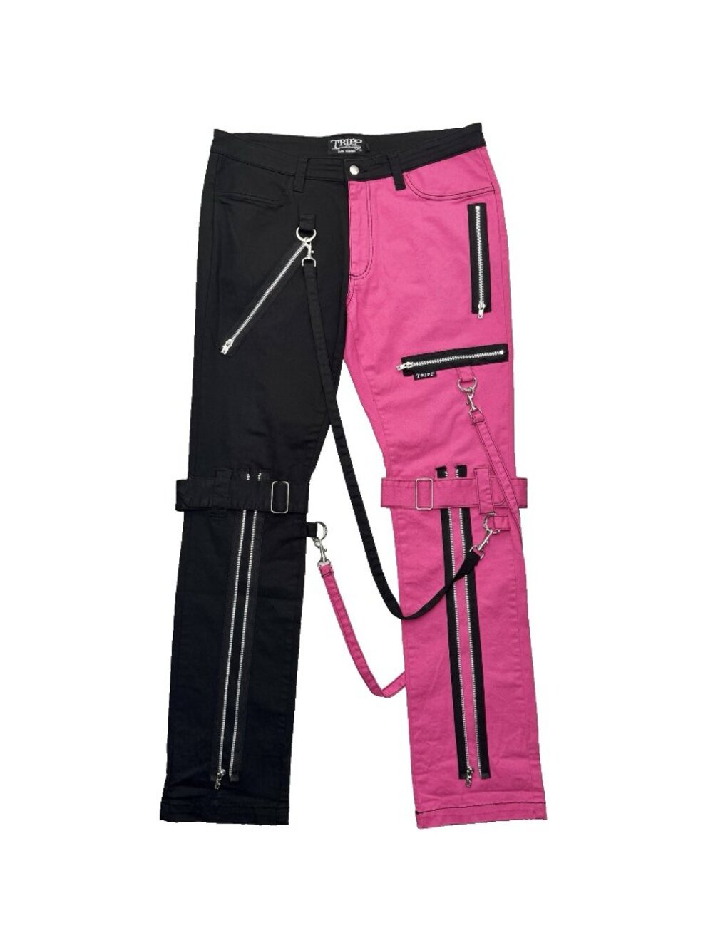 Tripp NYC Split Color Bondage Pants Unisex 36x32 Hot Pink & Black Punk Goth Emo